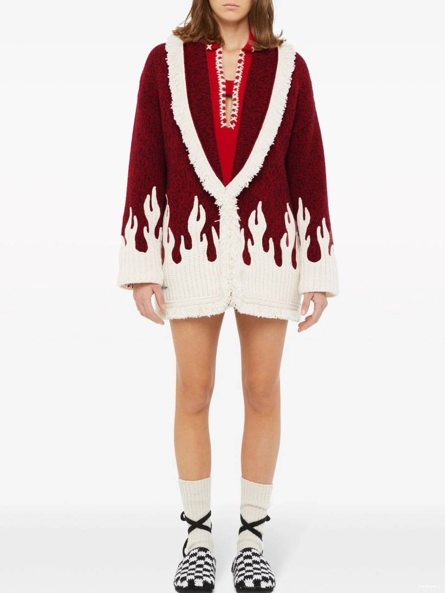 Affordable flame-motif Alanui wool-blend Women cardigan 0817